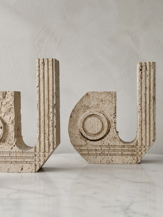 Pair of Italian Travertine Postmodern Candle Holders