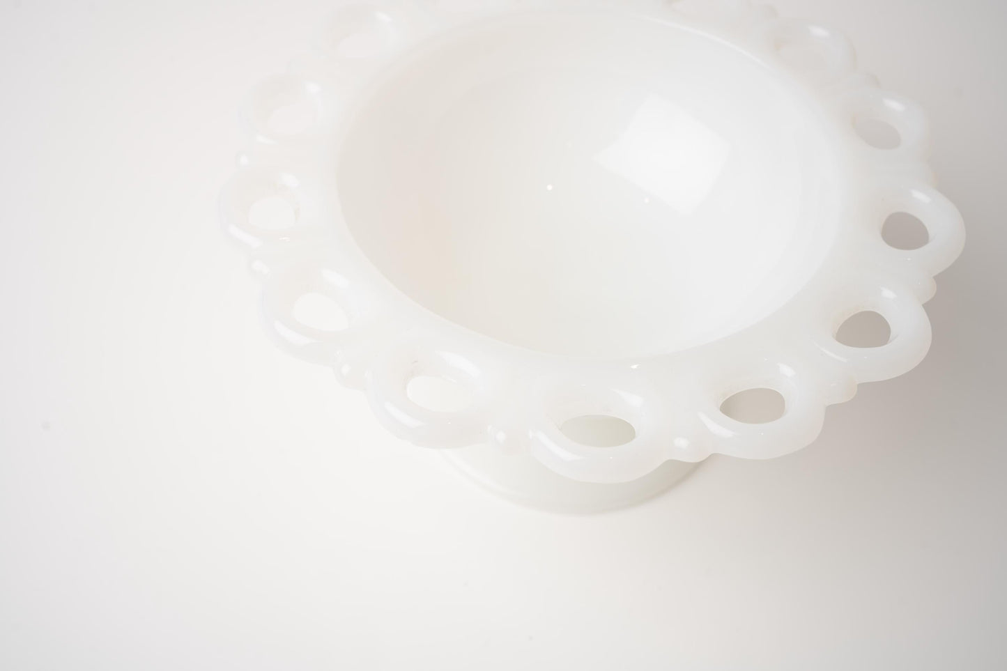 White Milk Glass Pedestal Dish | Lace Edge Trinket Dish