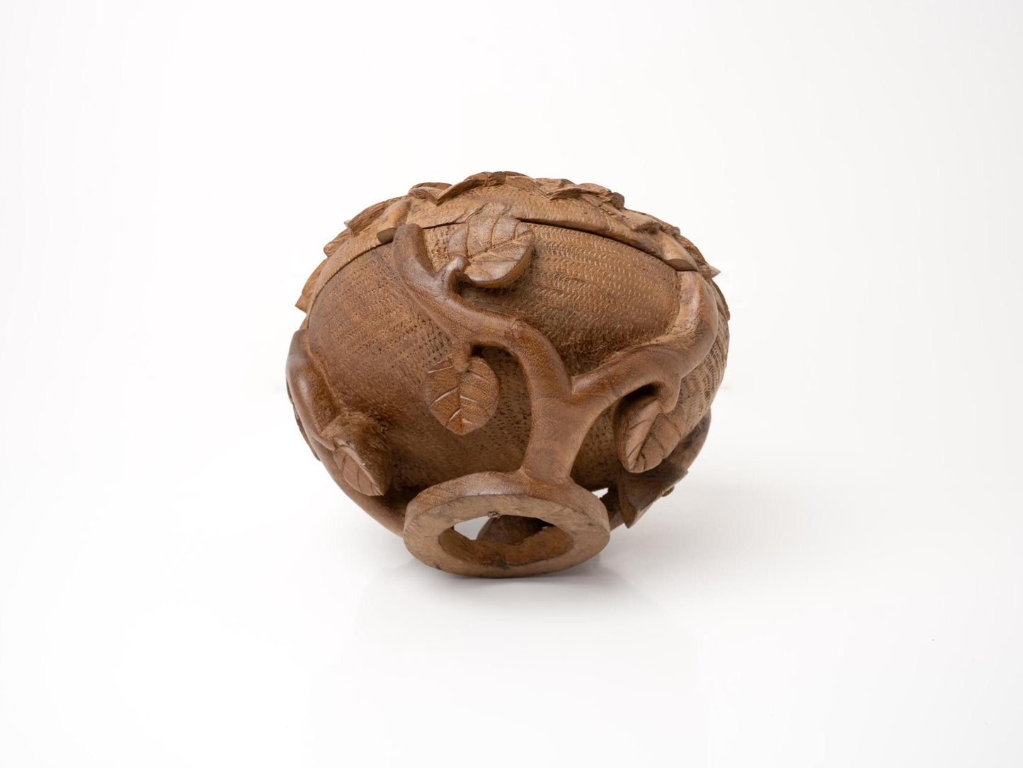 Hand-Carved Lotus Lidded Box | Sculptural Wood Storage