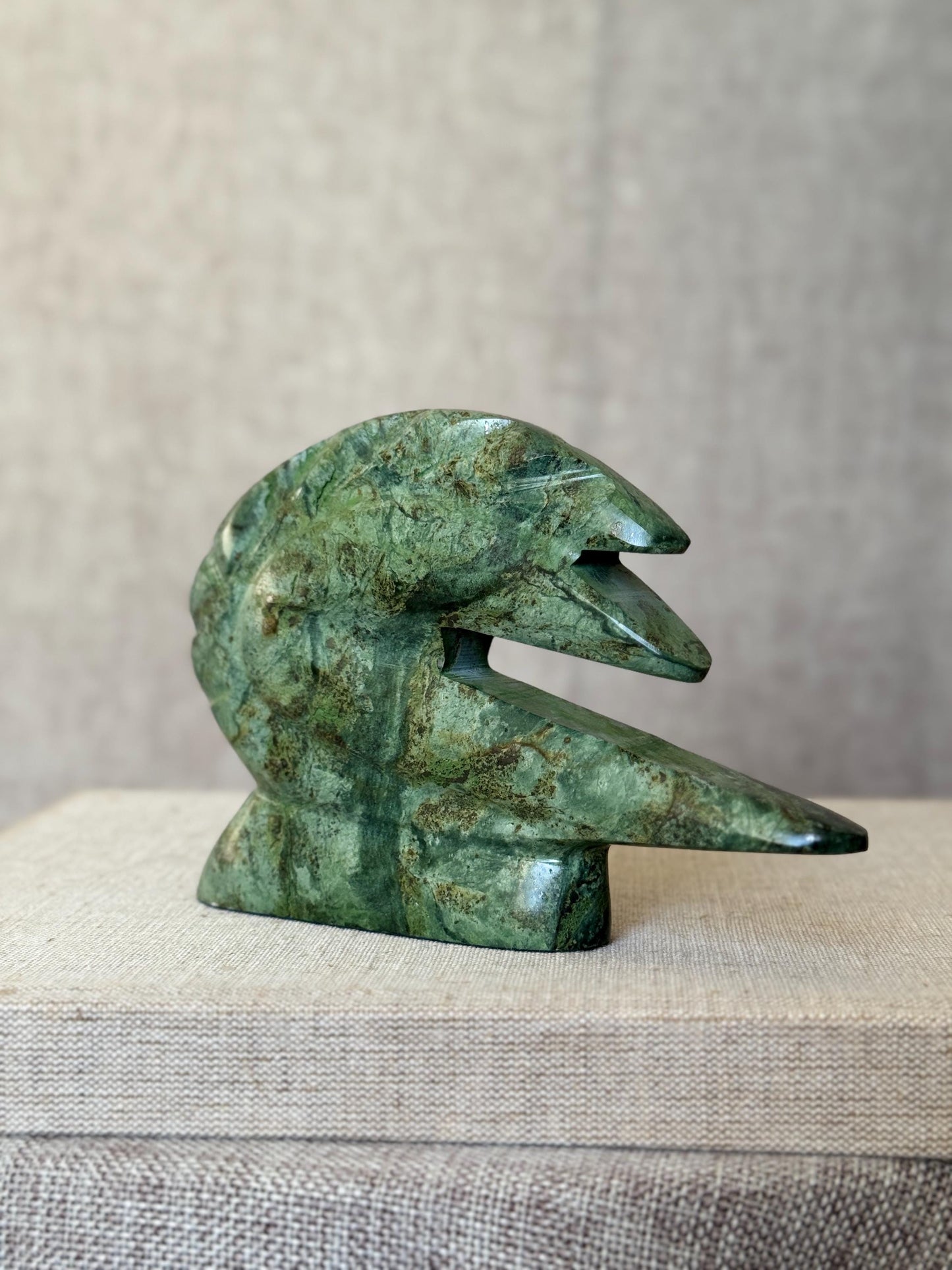 Vintage Green Soapstone Serpent Sculpture | Abstract Inuit Art