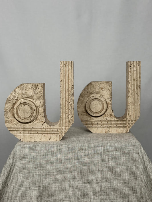 Italian Travertine Candle Holder Pair, Fratelli Mannelli Style