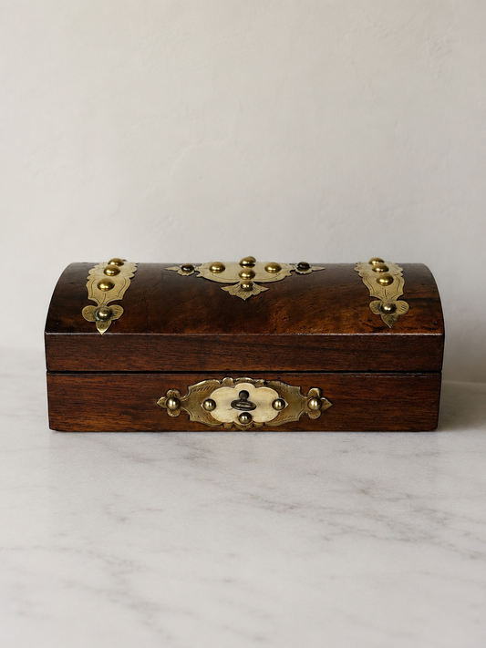 Antique English walnut dome top casket