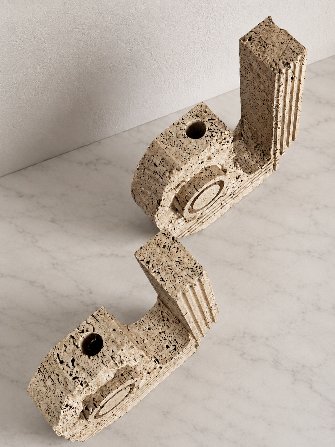 Pair of Italian Travertine Postmodern Candle Holders