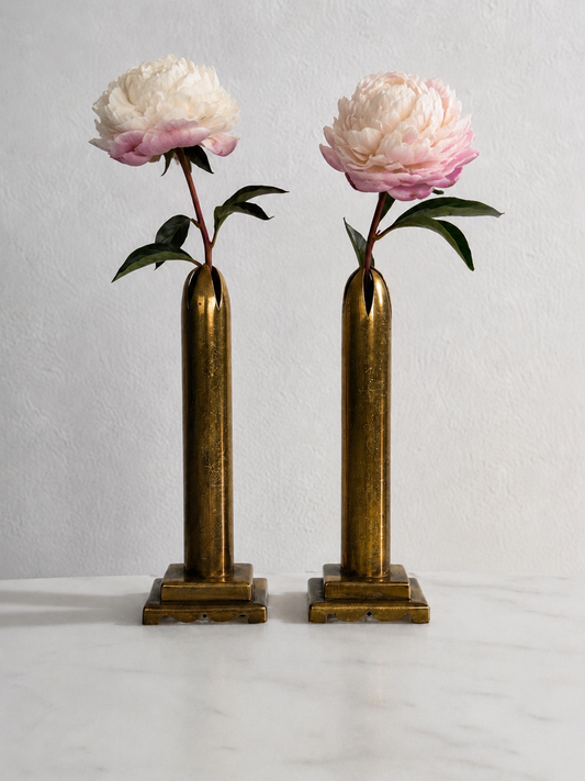 Pair of brass trench art bud vases