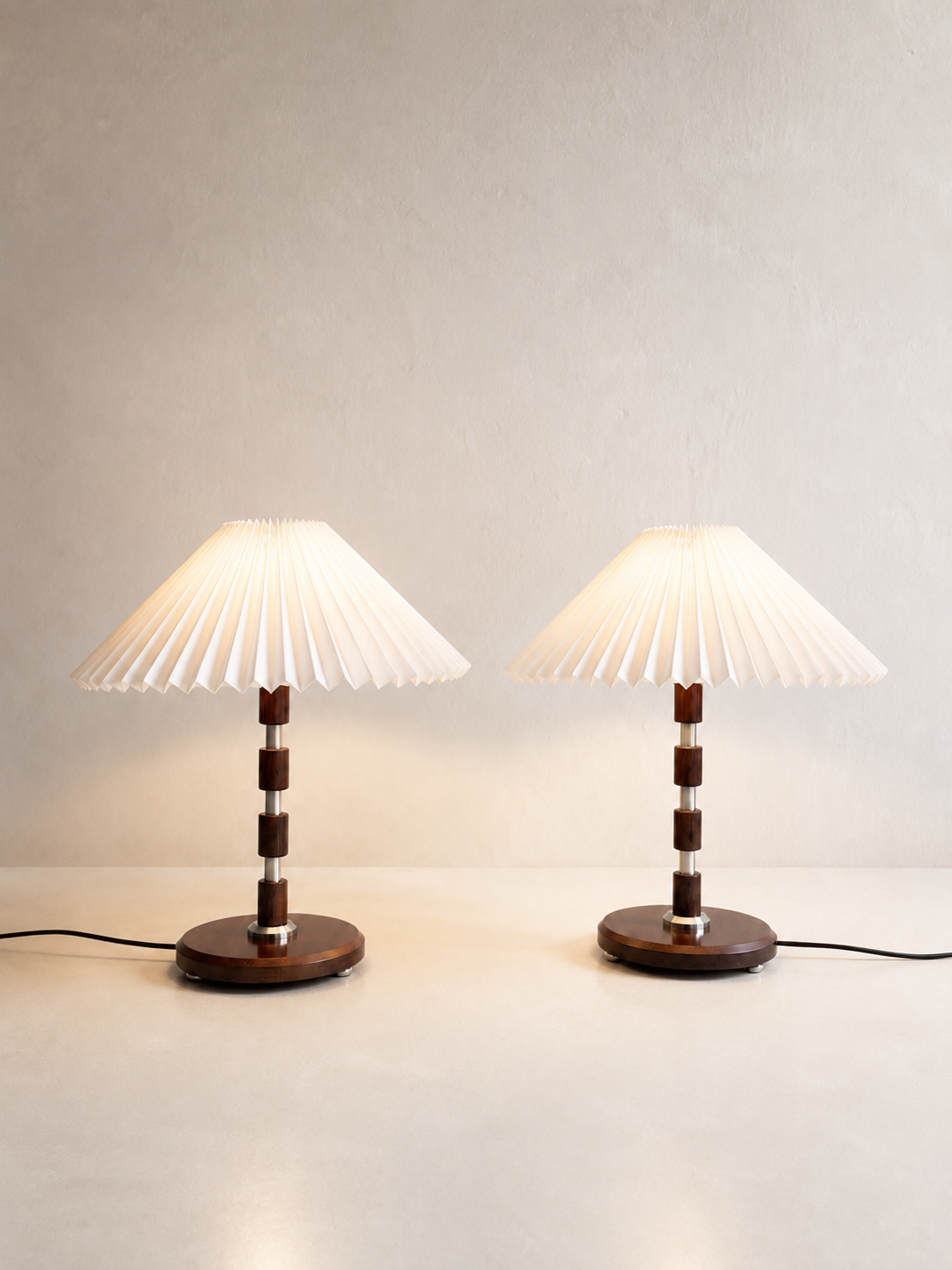 Pair of Danish Wood and Steel Table Lamps
