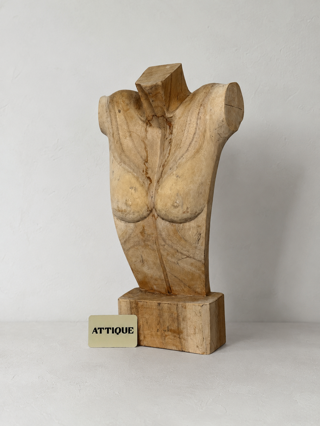 Carved Wood Female Torso Sculpture