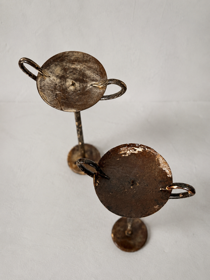 Hand-Forged Wrought Iron Candle Stands Pair