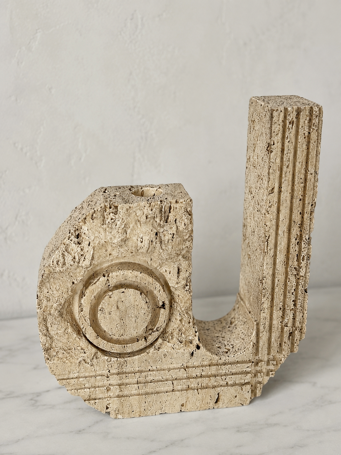 Pair of Italian Travertine Postmodern Candle Holders