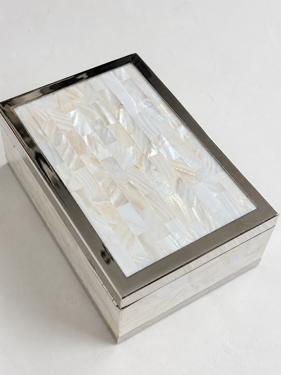 Mother of Pearl & Chrome Lidded Box