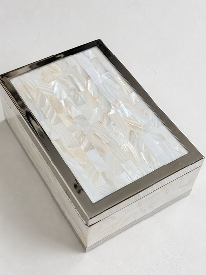 Mother of Pearl & Chrome Lidded Box