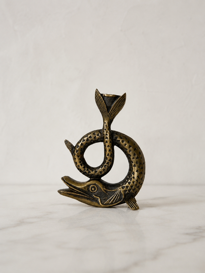 French Bronze Sea Serpent Candlestick