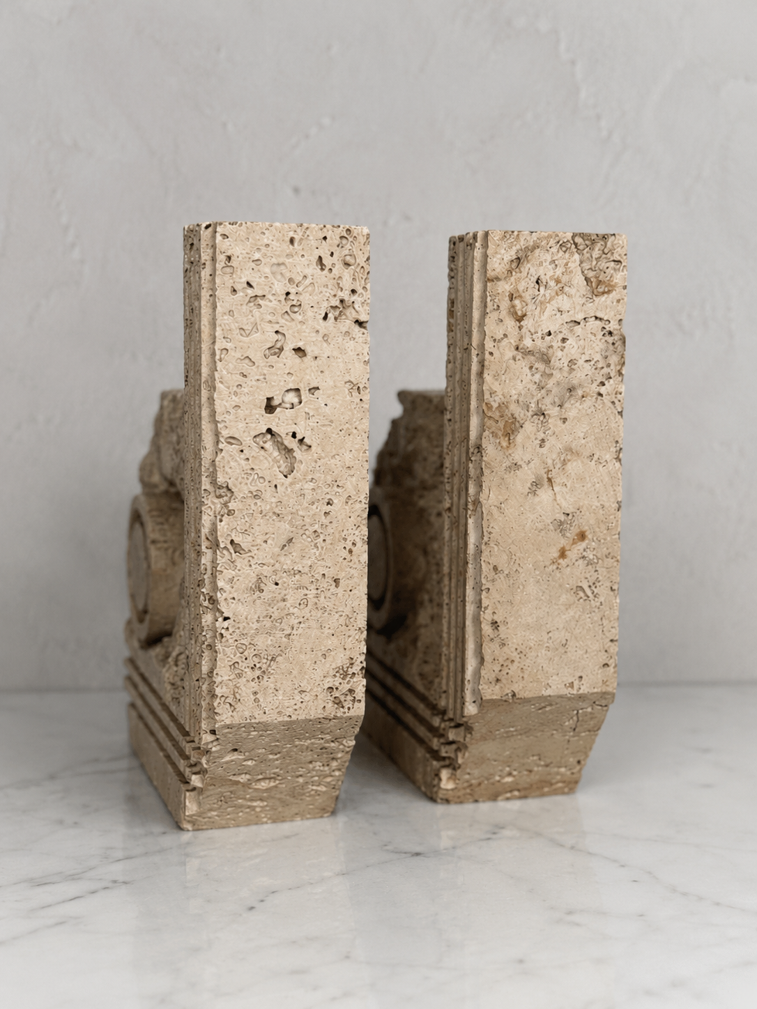 Pair of Italian Travertine Postmodern Candle Holders