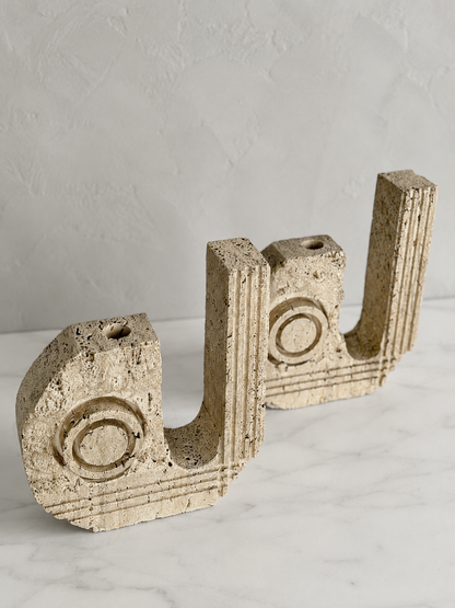 Pair of Italian Travertine Postmodern Candle Holders