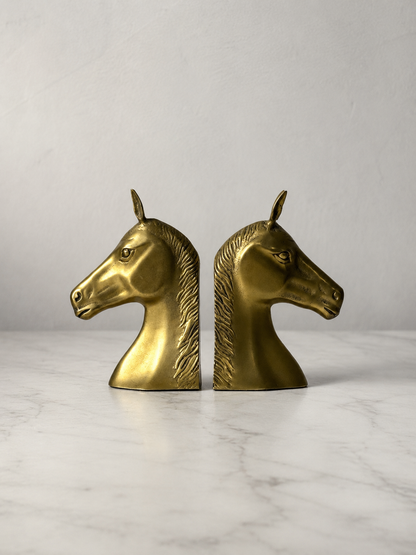 Pair of brass horse head bookends