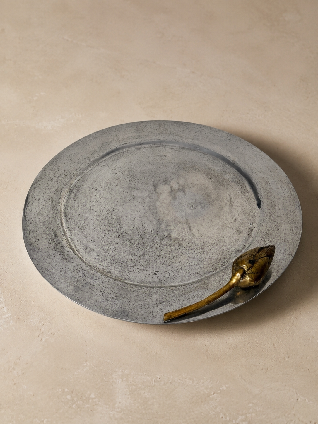 Pewter Tray with Brass Sculptural Detail