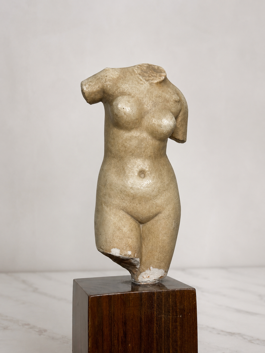 Female Torso Sculpture on Wood Plinth