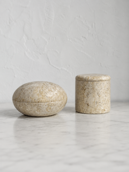 Set of two cream marble trinket boxes