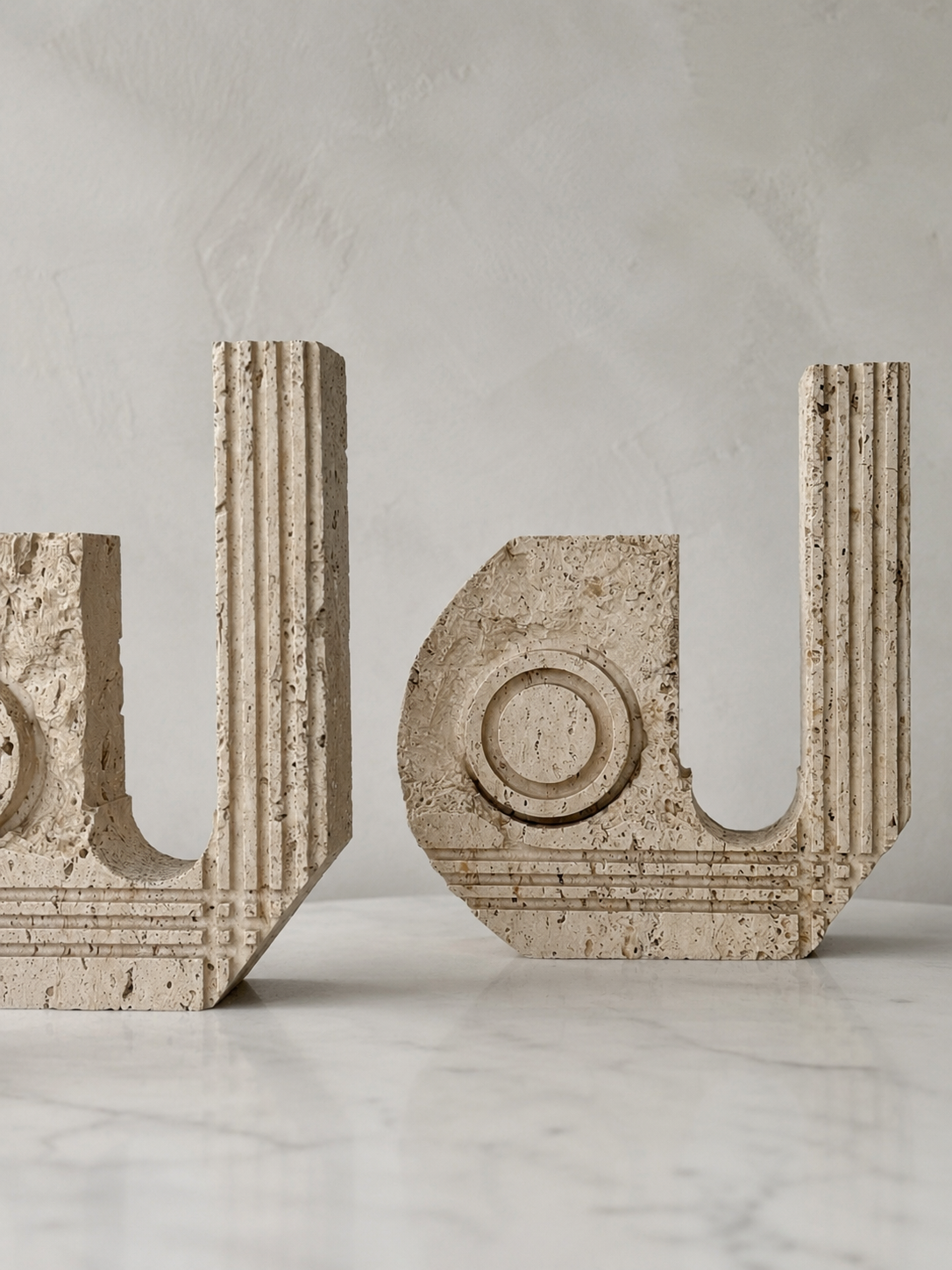 Pair of Italian Travertine Postmodern Candle Holders