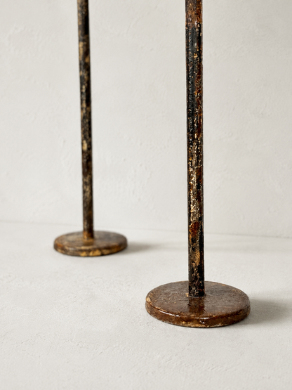 Hand-Forged Wrought Iron Candle Stands Pair