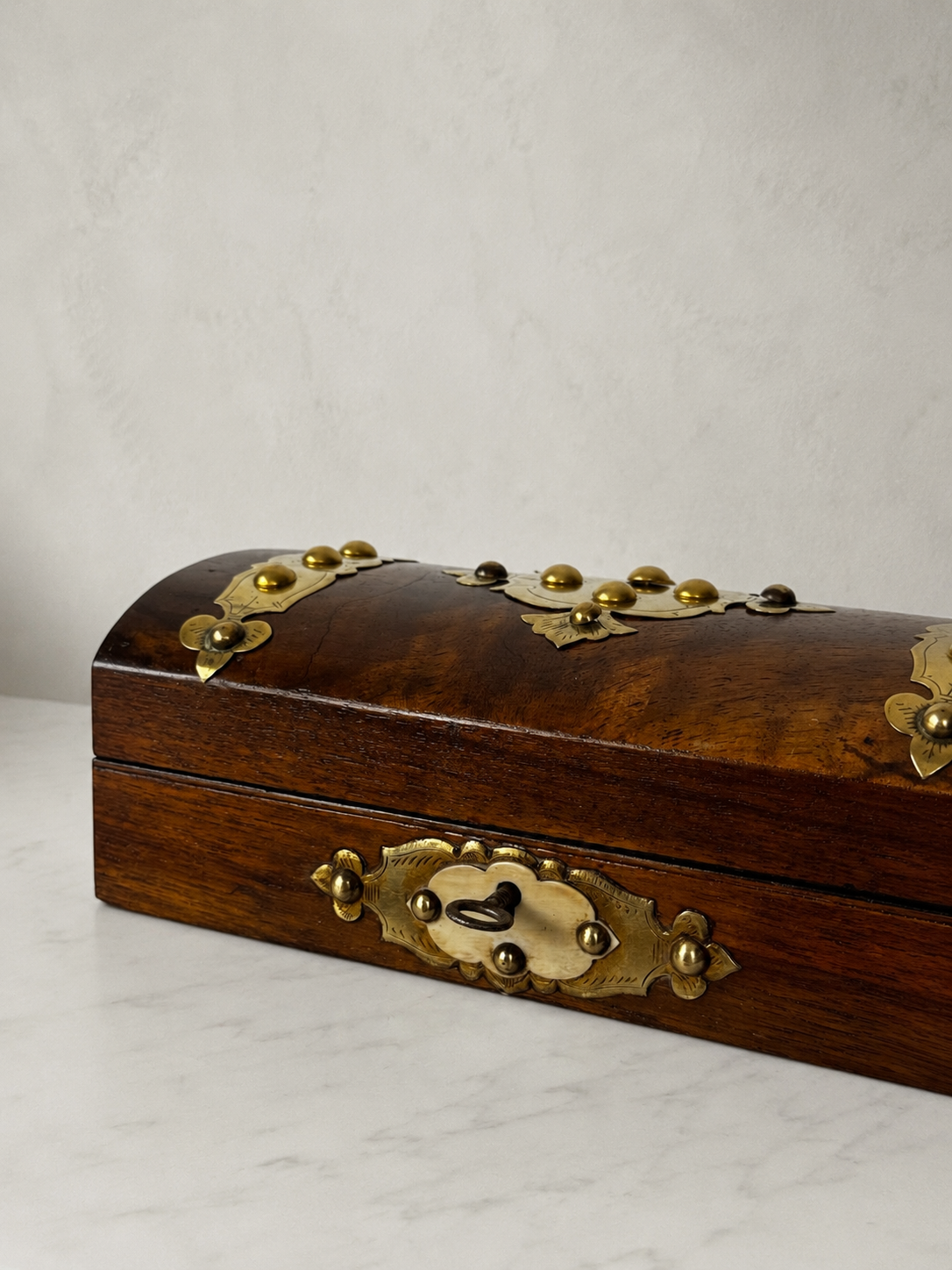 Antique English Walnut Dome Top Casket
