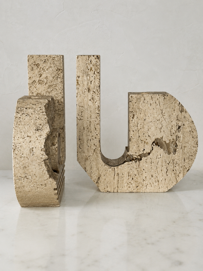 Pair of Italian Travertine Postmodern Candle Holders