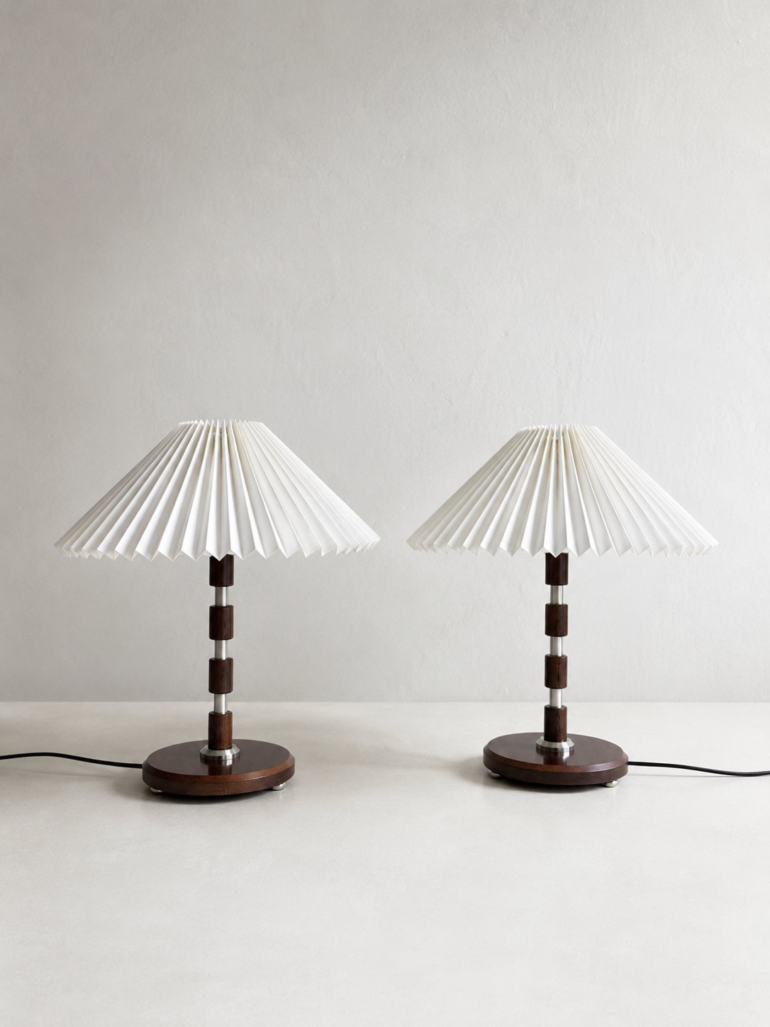 Pair of Danish Wood and Steel Table Lamps