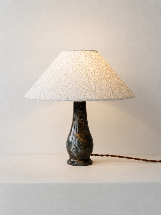 Vintage solid serpentine stone table lamp with green veined baluster-shaped base