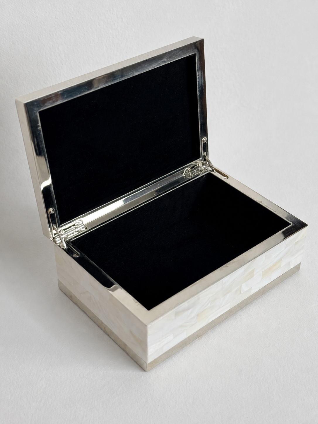 Mother of Pearl & Chrome Lidded Box