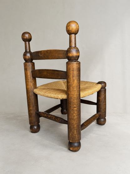 Charles Dudouyt Rush Seat Corner Chair, Early 20th Century