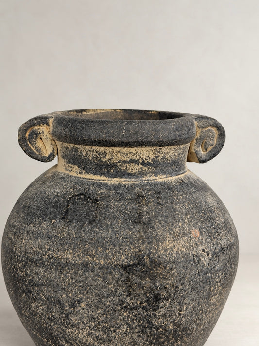 Black Ceramic Vase with Scroll Handles