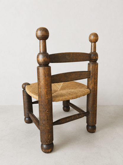 Charles Dudouyt Rush Seat Corner Chair, Early 20th Century