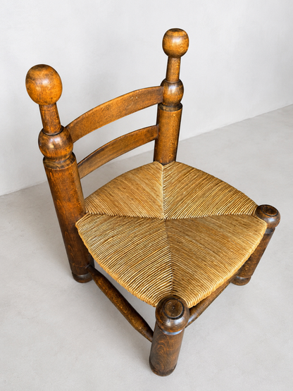 Charles Dudouyt Rush Seat Corner Chair, Early 20th Century