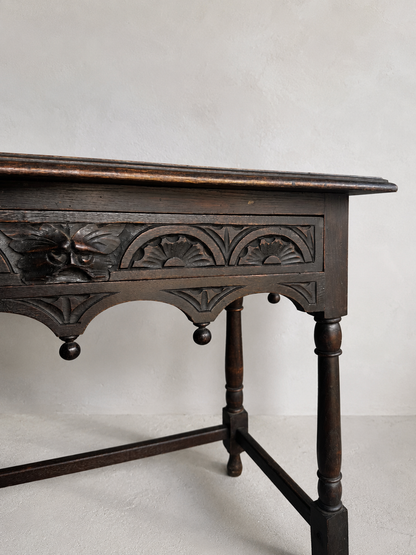 Antique Victorian Oak Green Man Side Table