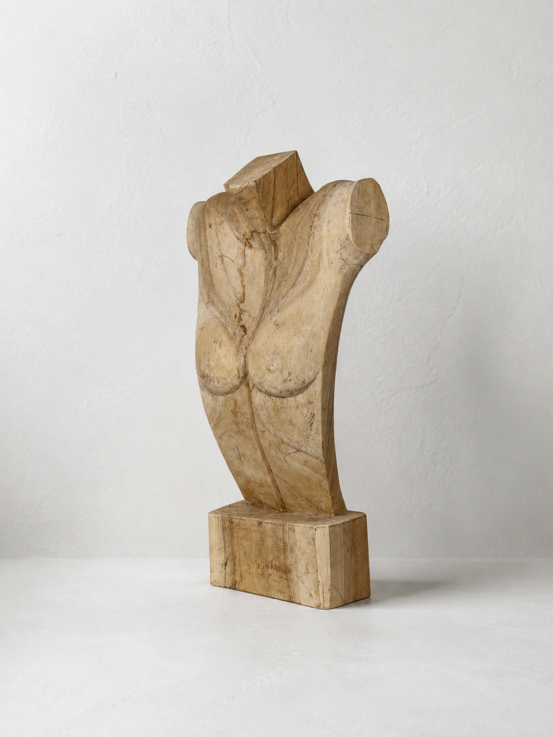 Carved Wood Female Torso Sculpture