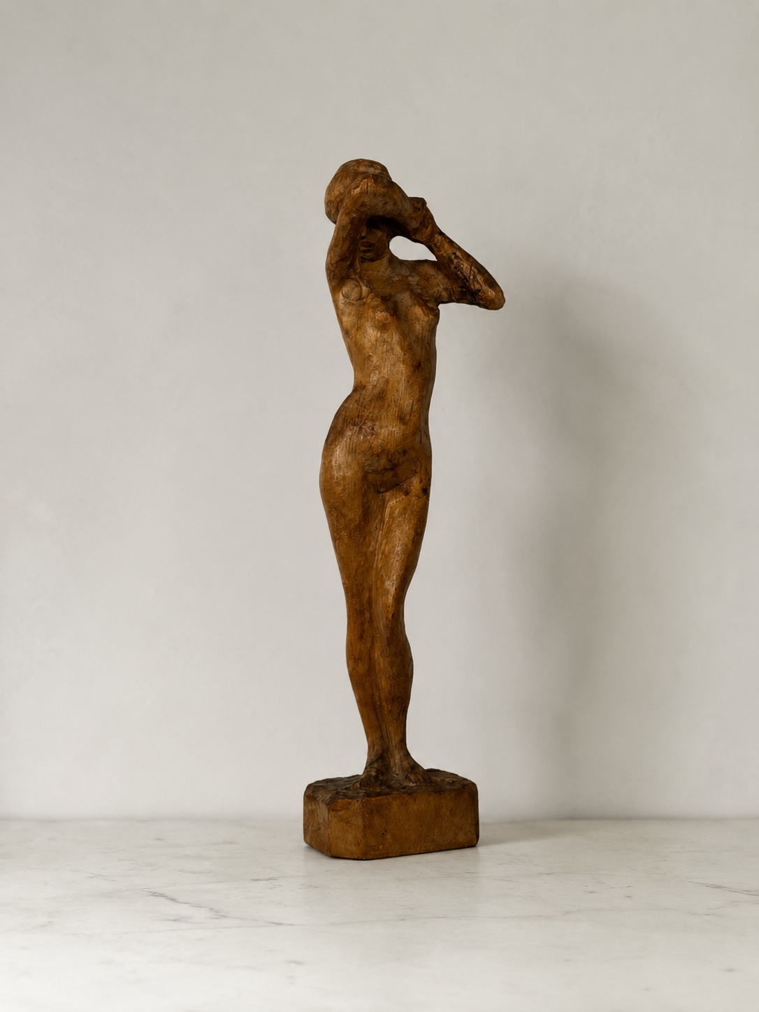 Carved wood female figure sculpture