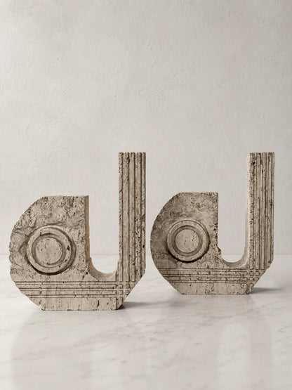 Pair of Italian Travertine Postmodern Candle Holders