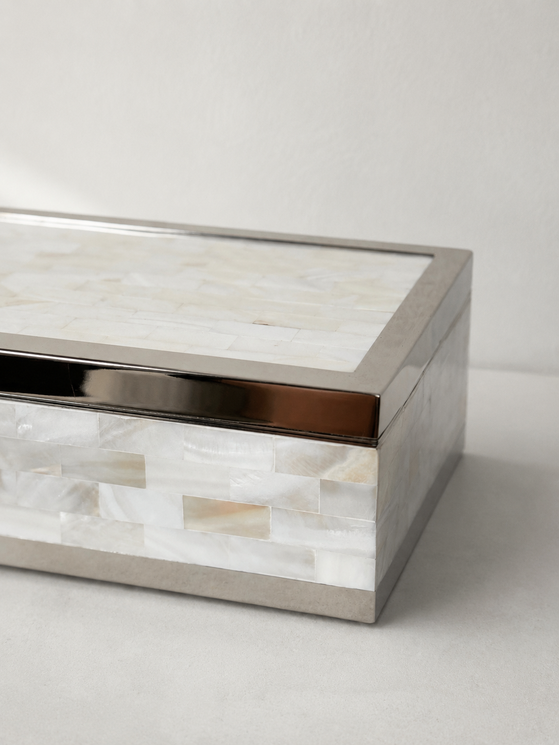 Mother of Pearl & Chrome Lidded Box