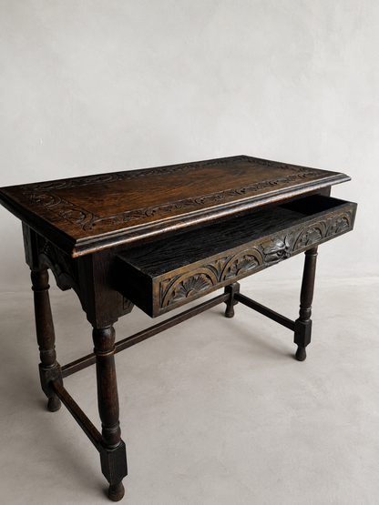 Antique Victorian Oak Green Man Side Table