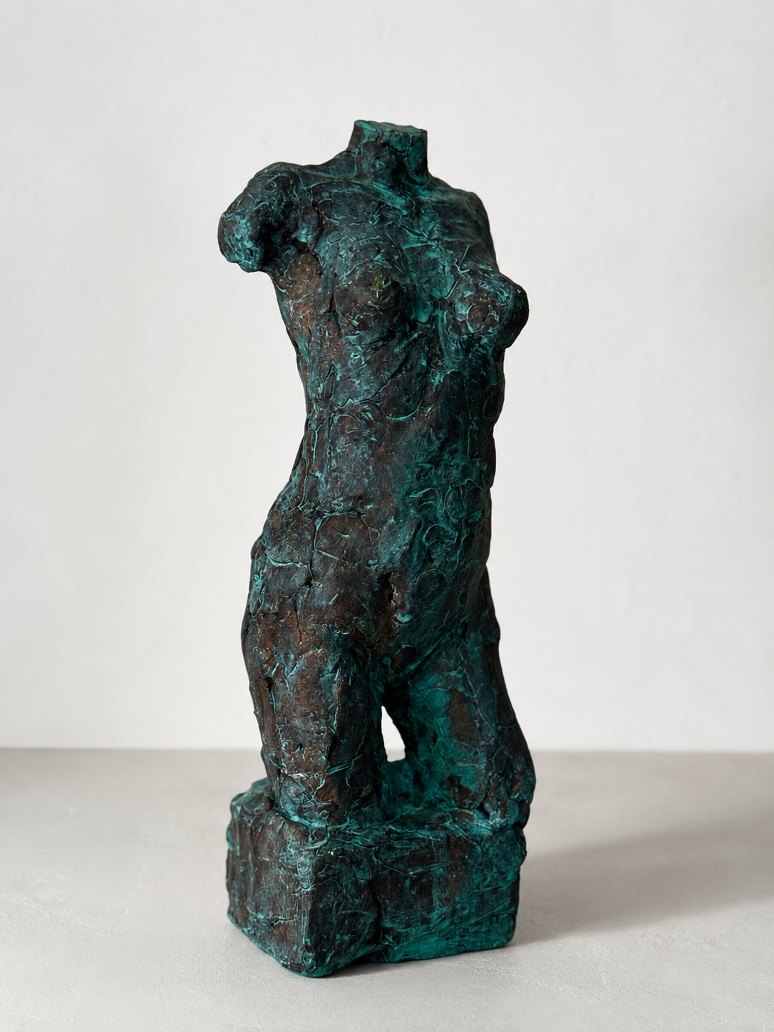 Reginald MacDonald female torso plaster sculpture with verdigris finish
