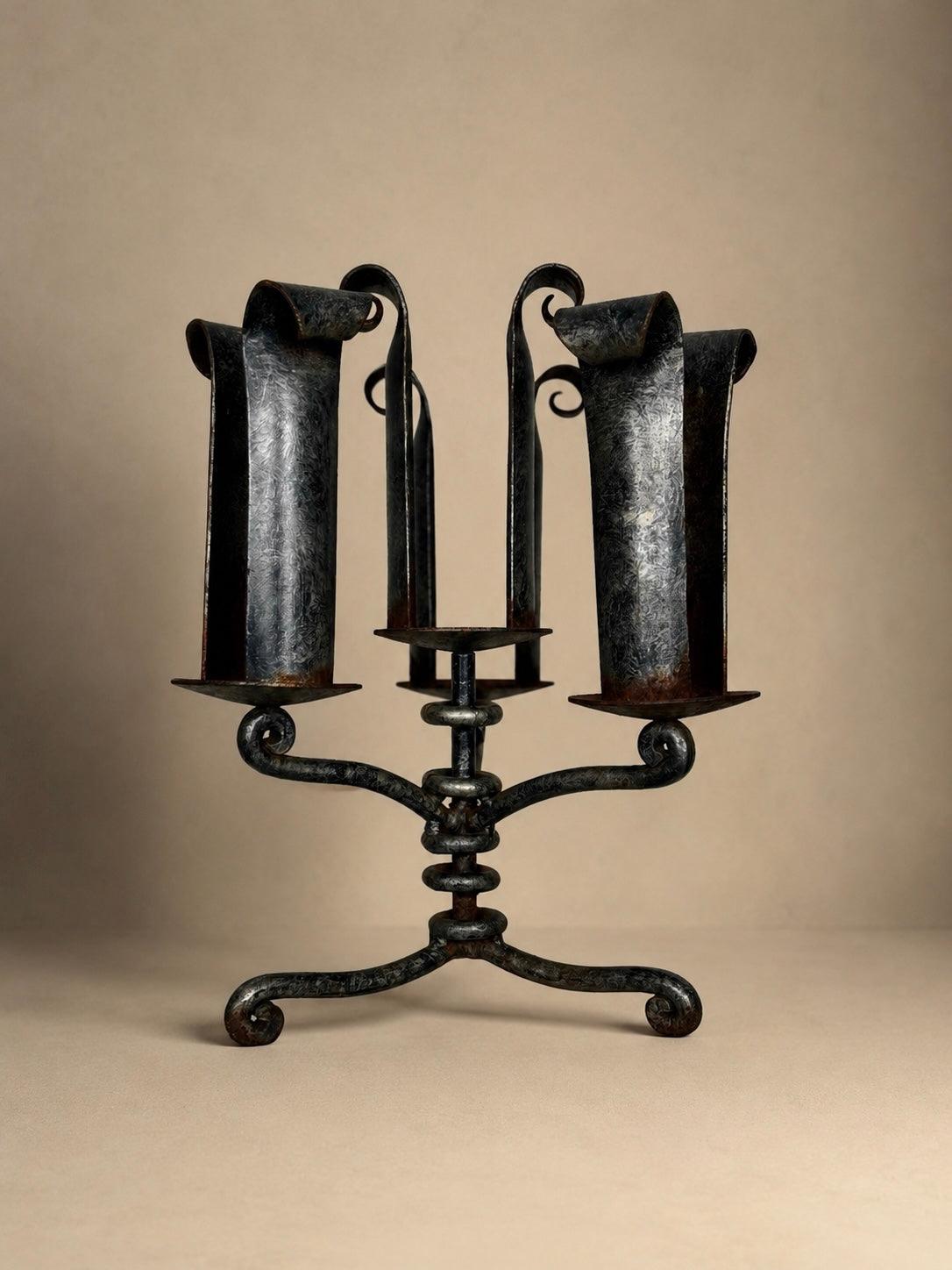 Wrought iron five-light candelabra