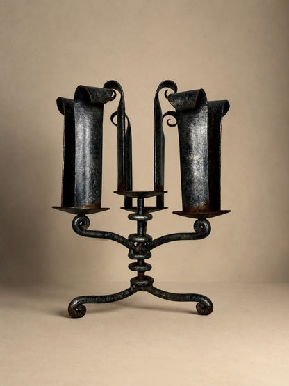 Wrought iron five-light candelabra