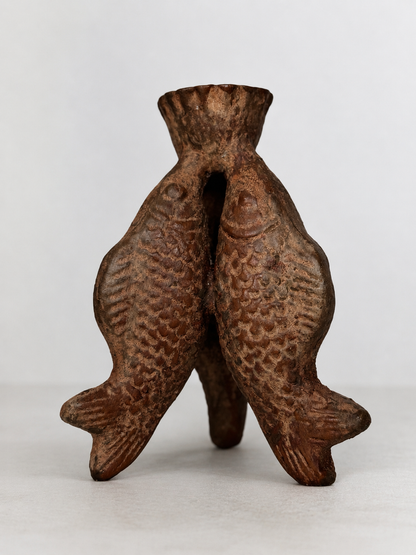 Terracotta three fish candle holder