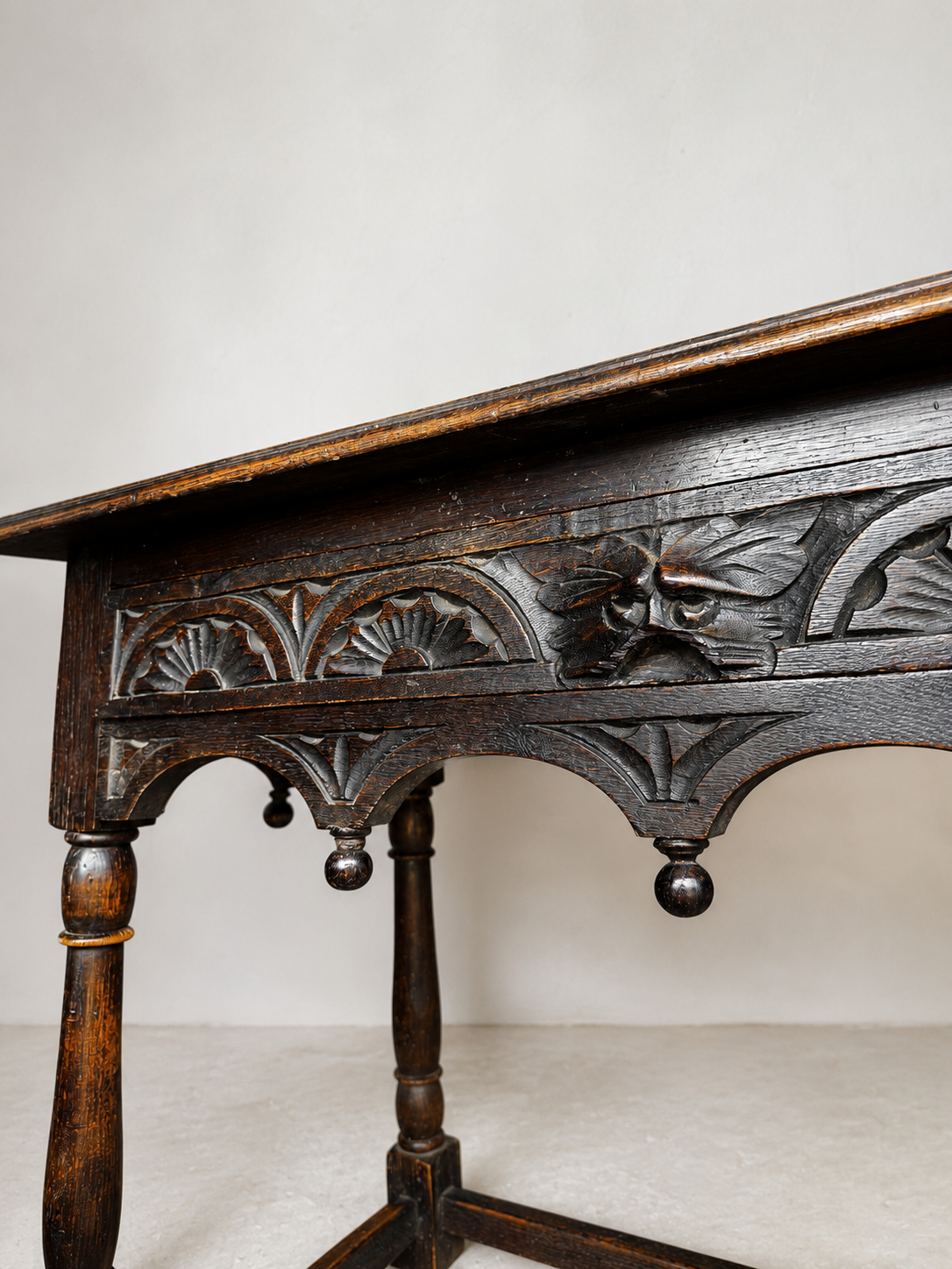 Antique Victorian Oak Green Man Side Table