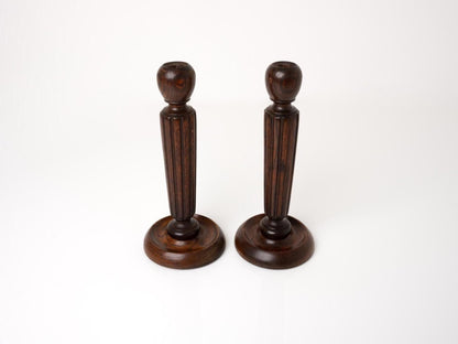 Pair of Turned Wooden Candlesticks, 1930s