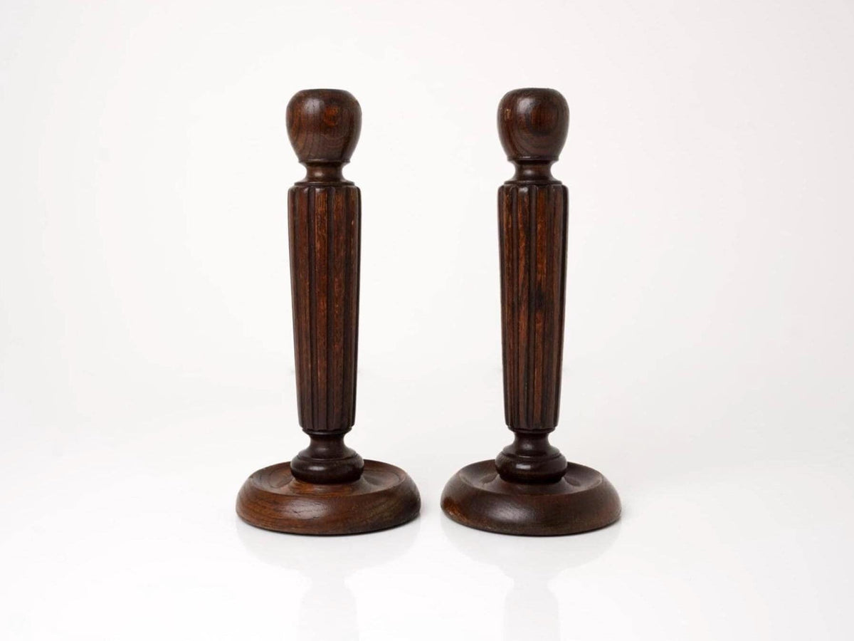 Pair of Turned Wooden Candlesticks c.1930s