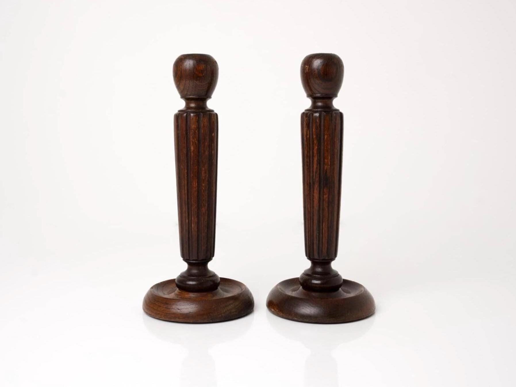 Pair of Turned Wooden Candlesticks c.1930s