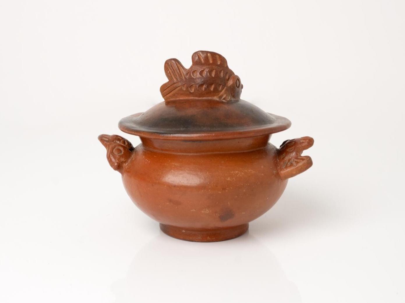 Primitive Folk Art Pot | Sasak Tribal Pottery with Fish Motif | Vintage Handmade Vessel