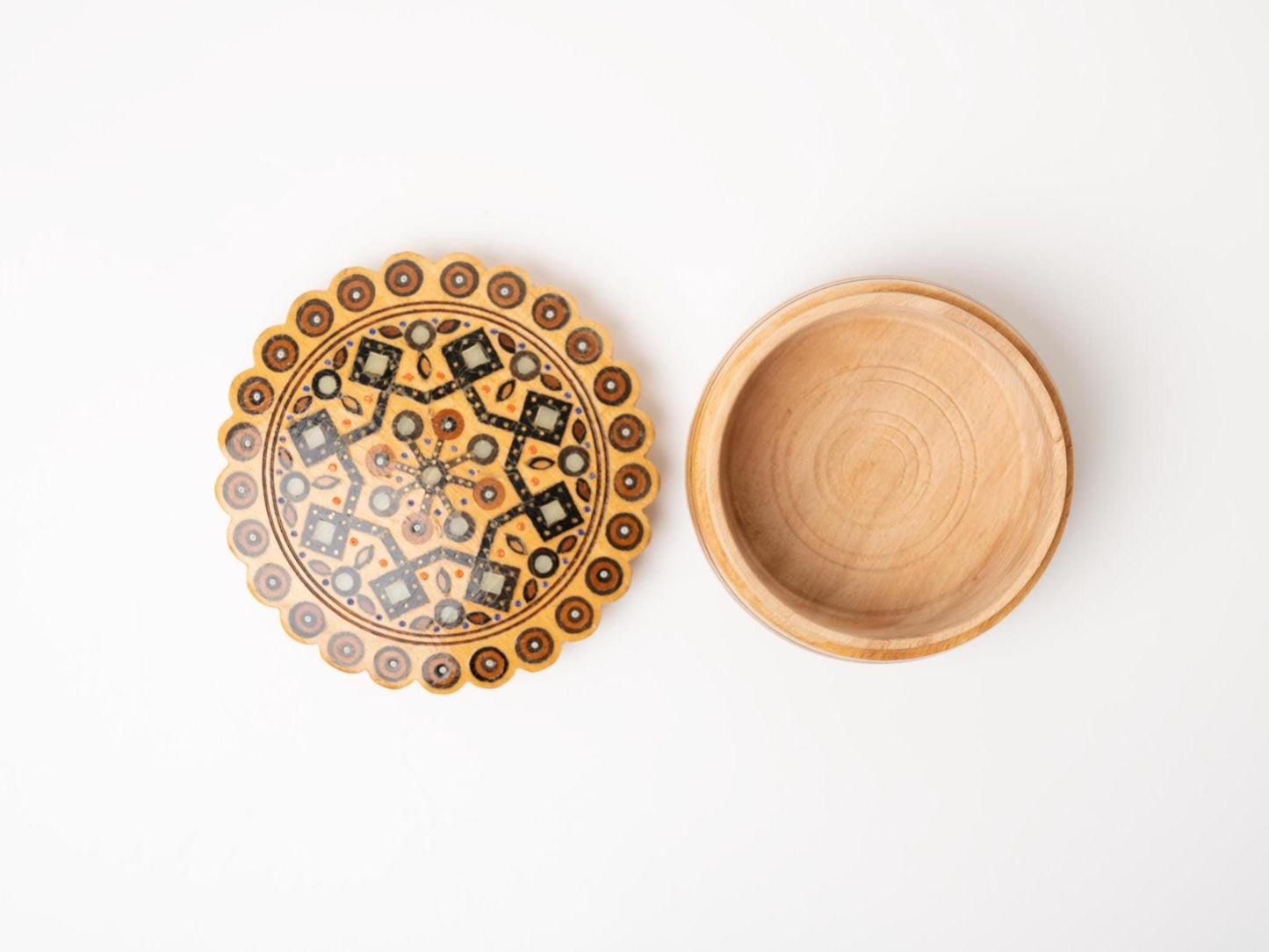 Ukrainian Folk Art Wooden Trinket Box | Vintage Hutsul Woodwork | Handcrafted Geometric Lidded Jar