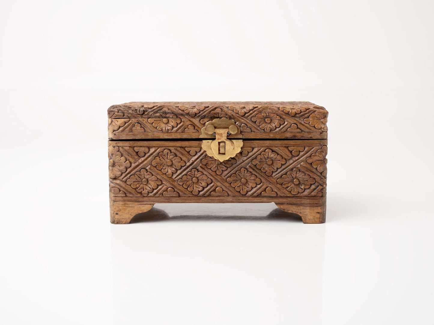 Indian Carved Wood Box | Vintage Floral Folk Art