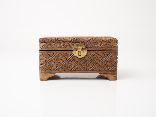 Indian Floral Carved Wood Box